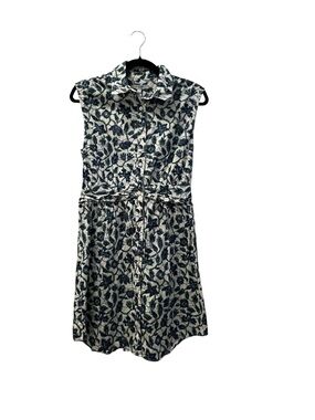 Derek Lam 10 Crosby Blue Green & White Floral Sleeveless Shirt Dress - Size 8